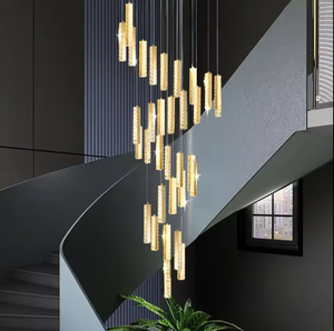 Candelabros profesionales escalera de caracol Villa techo lujo largo oro LED cristal colgante Luz - Product Image 2