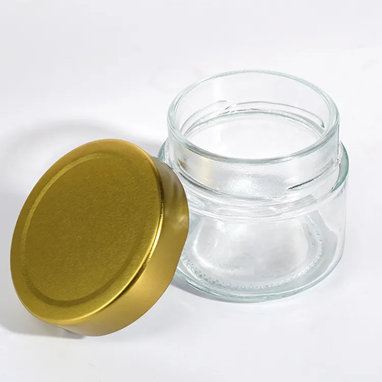 Customized Shape 2Oz 6Oz 10Oz Round Food Package Glass Honey Jar With Metal Lids