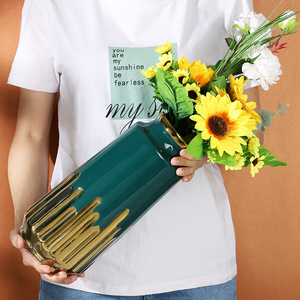Ensemble de 3 pièces de <span class=keywords><strong>vase</strong></span> de fleur sèche de style européen, décoration blanche verte avec placage d'or, directement en usine, <span class=keywords><strong>vase</strong></span> de fleur de salon - Product Image 2