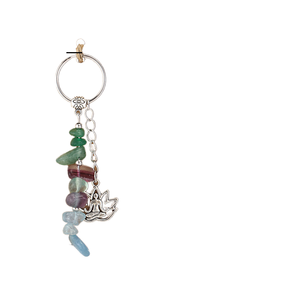 Porte-clés en acier inoxydable plaqué argent avec pendentif en pierre naturelle bohème, lotus et Bouddha, bijou unisexe, cadeau - Product Image 1