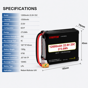 Batterie de drone FPV personnalisée en stock, 12000 mAh, 6S, 3,8 V, 25C, haute capacité, batterie au lithium polymère - Product Image 3