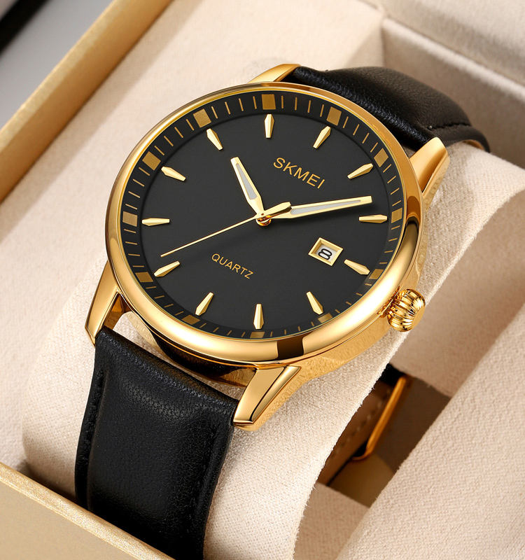Reloj Skmei 2121 de Lujo Personalizado para Hombre, Conjunto de Reloj de  Pulsera de Cuarzo con Correa de Cuero Negra, Regalo para Hombre de  Negocios,