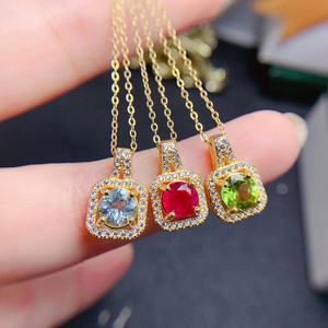 <span class=keywords><strong>Pendentif</strong></span> en <span class=keywords><strong>argent</strong></span> 925 avec aquamarine naturelle, rubis et péridot, taille ronde 6x6mm, style halo carré, bijoux en pierres précieuses colorées, vente en gros - Product Image 4