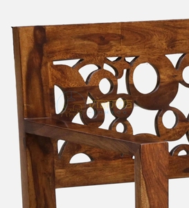 Fauteuil d'appoint en bois de Sheesham sculpté géométriquement avec siège rembourré et pieds effilés, mobilier moderne et artistique pour chambre et salon - Product Image 5