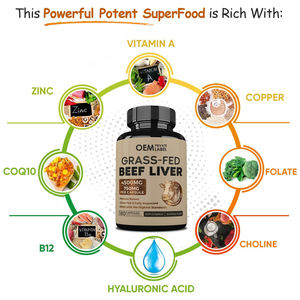 Capsules de foie de bœuf OEM avec fer, vitamine A, B12, choline, acide folique, cuivre, acide hyaluronique et réparation de la moelle osseuse pour les tissus conjonctifs - Product Image 2