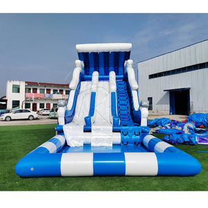 Tobogán Inflable Comercial, Compre Ahora, Tobogán Inflable <span class=keywords><strong>para</strong></span> <span class=keywords><strong>Piscina</strong></span> al Aire Libre, Tobogán Acuático Inflable Azul de 18 Pies de Altura con Soplador - Product Image 4