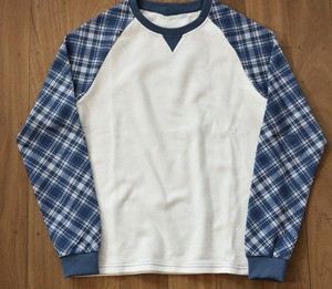 Sweat-shirt oversize pour homme en coton gaufré respirant de haute qualité, style streetwear, avec empiècements à carreaux et manches raglan longues - Product Image 3