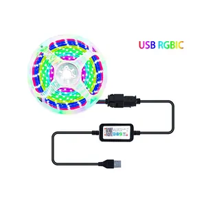 Weicao setrip lampu LED 5V USB RGBIC WS2812B, setrip lampu LED 30LED/m banyak warna tahan air 5050 RGB