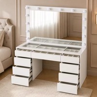 Nouvelle Coiffeuse Grande Miroir avec Rangement et Éclairage LED pour Chambre à Coucher, Meuble de Maquillage avec Tiroirs pour la Maison