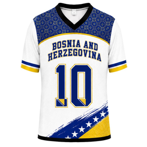 Maglia sportiva della Bosnia ed Erzegovina # Maglietta da Calcio Bianca e Blu con Motivo Nordico - Product Image 1