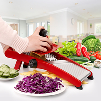 Verstelbare handmatige mandoline-snijmachine van roestvrij staal voor gebruik in de keuken met veiligheidshouder, milieuvriendelijke fruit- en groentegereedschap