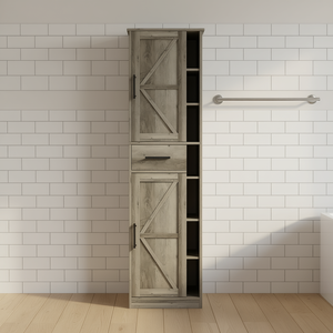 Armario de Lino Estilo Rústico de 67 Pulgadas de Alto, Gabinete de Almacenamiento Gris para Baño con Puertas Corredizas y Cajón con Estantes Ajustables - Product Image 2