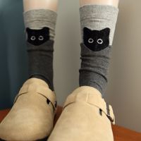 2026 Chaussettes mi-mollet pour femme en coton sans couture, à double revers, motif chat mignon, revers pliable, fantaisie, vente en gros
