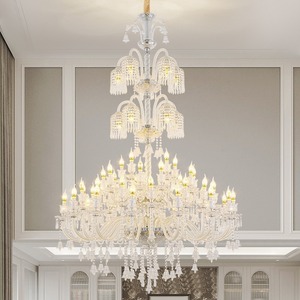 Lustre en cristal de style français, nouveau modè<span class=keywords><strong>le</strong></span> haut de gamme, finition chromée, LED sans scintillement, gradation tricolore pour halls d'hôtel et mariages - Product Image 1