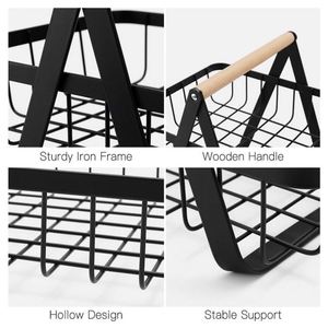 Supermarket & Home Display <b>Rack</b> for Vegetables & Fruits Practical Metal <b>Wire</b> <b>Shelves</b> with Wooden Handle Metal Baskets - Product Image 4