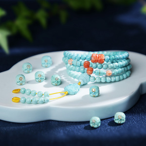 Bracelet en perles rondes bleu turquoise en porcelaine de haute qualité Wulan Flower, agent de <span class=keywords><strong>recrutement</strong></span> peut trouver des articles, transfert d'une pièce, dropshipping - Product Image 2