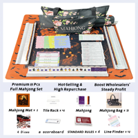 Jeu de Mahjong Américain Magique et Sinistre pour Halloween, 3 couches, tuiles en acrylique violettes, avec tapis de Mahjong, supports, sacs et accessoires complets