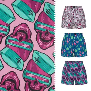 Zomer Lichtgewicht Heren Jongens Doek Punk Paars Schedel Print 100% Katoen Poplin Stof Voor Kinderen Shorts