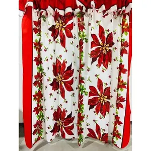 Rideaux en toile de Noël 1,90 m x 2,50 m, motif poinsettia rouge, décoration de fêtes - Product Image 3