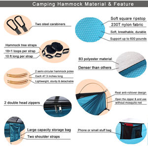 मच्छर के जाल के साथ पेशेवर शिविर, हल्के पोर्टेबल डबल हैममॉक, 230 टी नायलॉन हैममॉक - Product Image 4