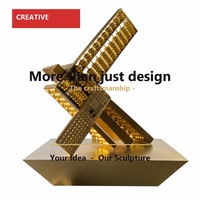 Sculpture Moderne en Or en forme d'Abaque avec Perles en Acier Inoxydable, Thème Calculatrice, Statue d'Art, Vente en Gros, Commande en Gros, pour Magasin de Cadeaux, Décoration de Bureau et Magasin