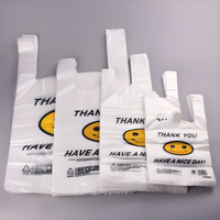 Sacs de courses en plastique PE jetables, petit format, recyclables, avec motif visage souriant et message 'Merci', pour la vente en gros à bas prix