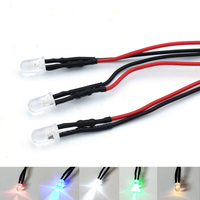 Diodes LED 3mm 5mm - Couleurs rouge, vert, bleu, jaune, blanc - Fil de connexion de 20 cm avec fils rouge et noir - 3V/6V/12V/24V
