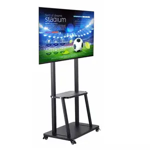 Best Movable LCD Plasma Mobile TV Cart Trolley Stand Designs Floor Mount Mobile TV Stand 65 Inch With Wheels