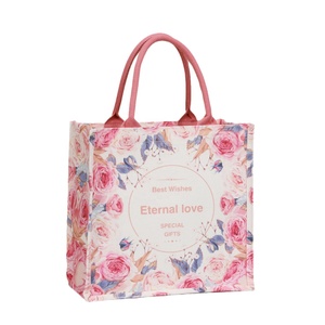 Vente en gros de sac en toile vintage pour mariage rose rouge fourre-tout 3D Sac à main uni créatif avec fermeture éclair et longue anse en coton - Product Image 2