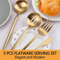 Ensemble d'ustensiles de service en acier inoxydable très résistants pour restaurant buffet et banquet Ensemble de 5 couverts de service en or mat