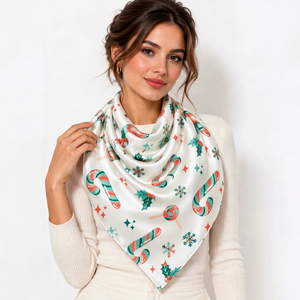 Custom Christmas Printed Square <b>Scarf</b> Womens Xmas Holiday Headscarf Soft Lightweight Digital <b>Print</b> OEM ODM <b>Scarf</b> Manufacturer - Product Image 1