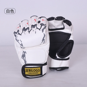 Guantes de MMA de Medio Dedo Blancos con Cierre de Velcro para Adultos, Guantes de Entrenamiento de Boxeo - Product Image 1