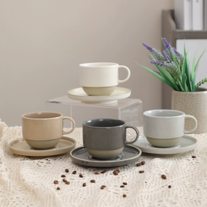 Quality Modern Ceramic Porcelain Cup Saucer <b>Set</b> Eco-Friendly Dishwasher <b>Microwave</b> Safe 200ml Capacity Customized Color Milk Gift - Product Image 3