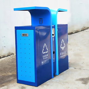 Elegante bote de basura de acero inoxidable para exteriores con dos compartimentos, perfecto para centros comerciales, zonas turísticas, parques y calles. - Product Image 4