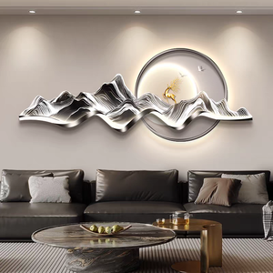 Décoration murale moderne pour salon d'hôtel, impression HD sur porcelaine cristalline, paysage de montagne dorée, <span class=keywords><strong>peinture</strong></span> murale lumineuse à LED - Product Image 2
