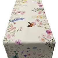 Chemin de table et décoration d'été en polyester lavable, motif floral eucalyptus et lavande, style vintage, pour usage intérieur/extérieur