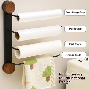 Support d'angle moderne en bois pour cuisine, à ventouse, sans perçage, en forme d'éventail, pour rouleaux de papier, rangement domestique pratique - Product Image 4