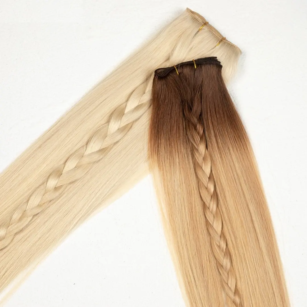 Top Quality Russian Genius Weft Hair Extensions Hand Tied Hair Extensions Raw Virgin Hair Seamless Weft Invisible