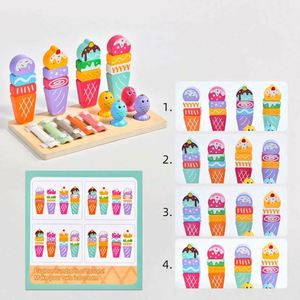 Jeu de pêche magnétique 3 en 1, crème glacée, friandises, jeu d'imitation, nourriture, plateau en bois avec cartes - Product Image 6