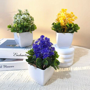 Plantes artificielles en pot de forme carrée pour décoration intérieure, ornement de mariage, en plastique - Product Image 1