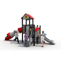 Équipement de terrain de jeu extérieur commercial en panneaux PE, centre de jeux pour enfants avec toboggan en plastique et maisonnette, fabricant sur mesure
