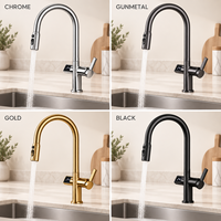 Robinet de cuisine de luxe à poignée unique, monotrou, avec douchette extractible flexible et bec rotatif 3 modes, pour hôtels et centres commerciaux