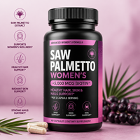 Saw Palmetto pour Femmes Biotine 5000mcg Capsules - Puissant Bloqueur de DHT Favorisant la Santé des Cheveux, de la Peau et des Ongles Durée de Conservation de 24 Mois OEM ODM