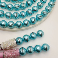 Perles rondes en acrylique imprimées bleu T, 16 mm et 20 mm, trou droit, pour la fabrication de cordons de téléphone DIY et fournitures d'artisanat – Vente en gros