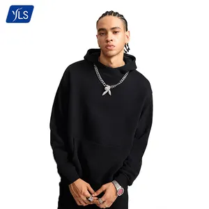 YLS moda venta al por mayor peso pesado 385gsm hombres cuello alto sudaderas con capucha algodón liso sin cuerda Casual cuello Sudadera con capucha de gran tamaño para hombres