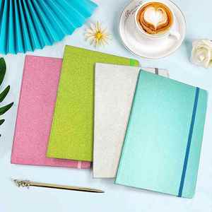 A5 Leather Cover Lined Pages Sparkle <b>Journal</b> College Ruled Hardcover Pink Glitter Gift Notebook - Product Image 4
