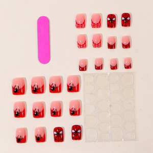 <span class=keywords><strong>Faux</strong></span> ongles réutilisables imprimés motif Spider-Man sur le côté, carrés de style français, motif toile d'araignée rouge, <span class=keywords><strong>pour</strong></span> Halloween - Product Image 2