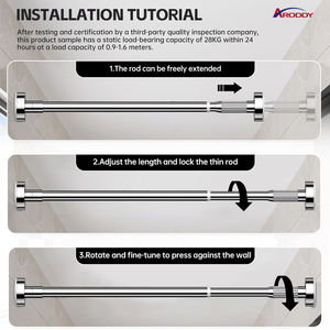 ARODDY 0,9-1,6 m <span class=keywords><strong>Barre</strong></span> <span class=keywords><strong>de</strong></span> <span class=keywords><strong>Rideau</strong></span> <span class=keywords><strong>de</strong></span> <span class=keywords><strong>Douche</strong></span> Télescopique en Acier Inoxydable, Réglable, Sans Perçage, pour Salle <span class=keywords><strong>de</strong></span> Bain - Product Image 5