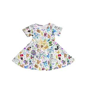 Custom Girl Milk Silk Princess Boutique Kid Cotton Twirl Dress Baby Girl Milk Silk Twirl Dress