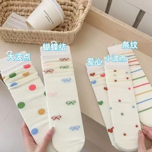 Calcetines hasta media pantorrilla para mujer, transpirables, con lunares, lazo en forma de corazón, rayas, calcetines largos y finos para jóvenes, ropa de verano - Product Image 3